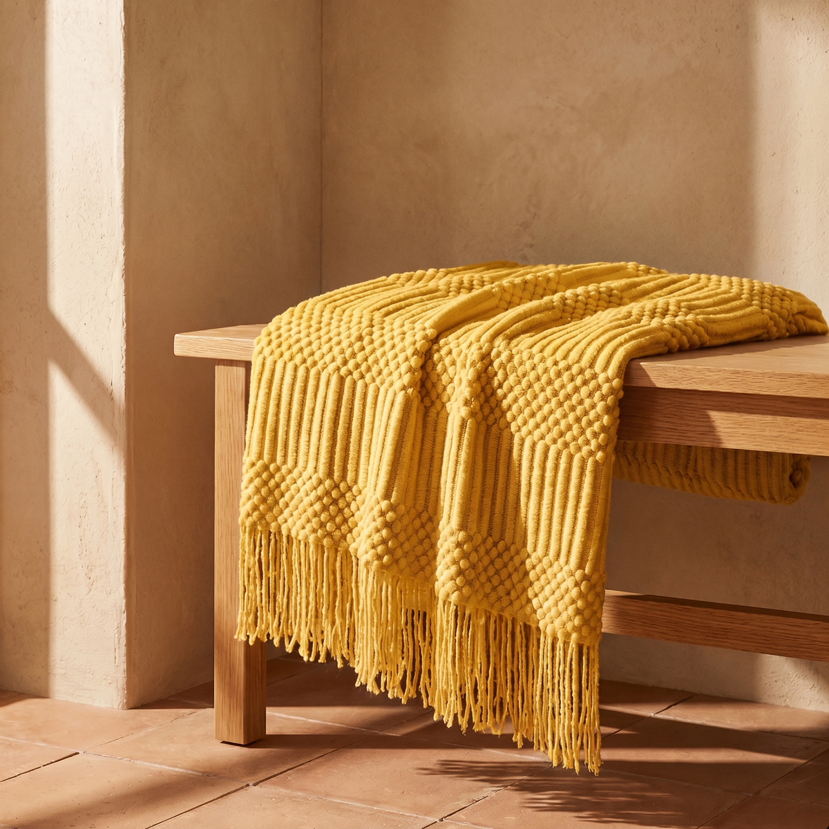 Plaid en Maille Texturée à Franges