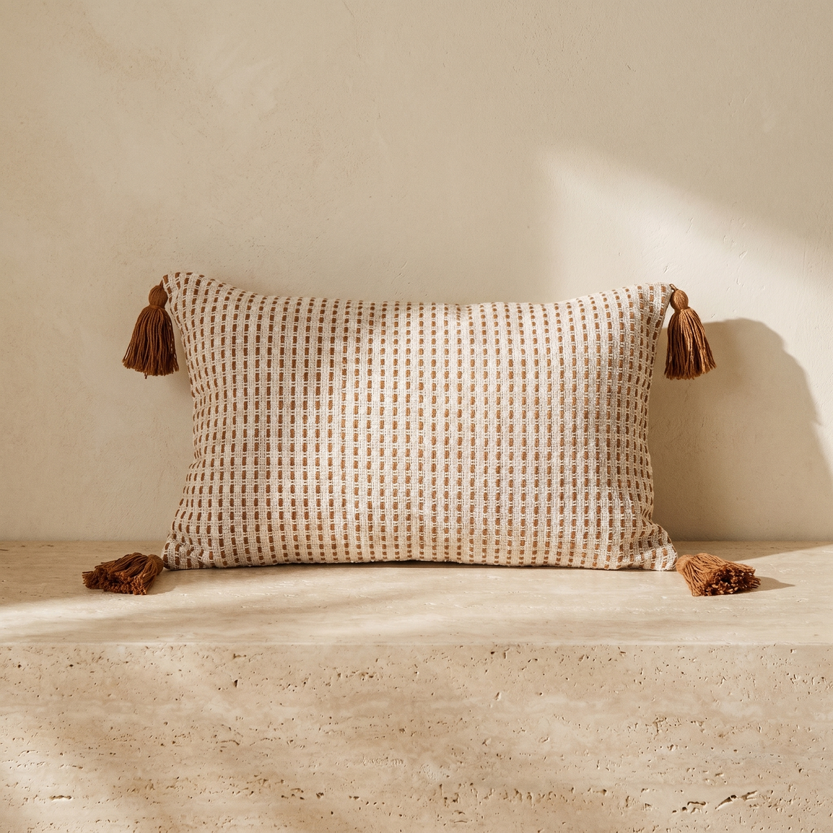 Housse de Coussin Rectangulaire à Pompons