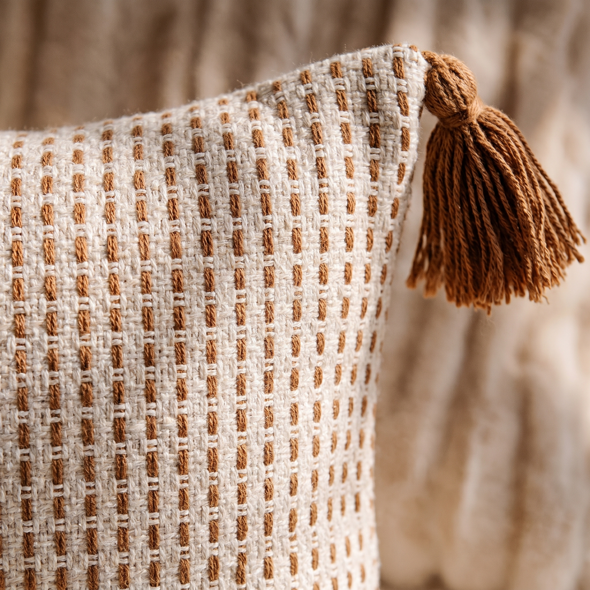 Housse de Coussin Rectangulaire à Pompons