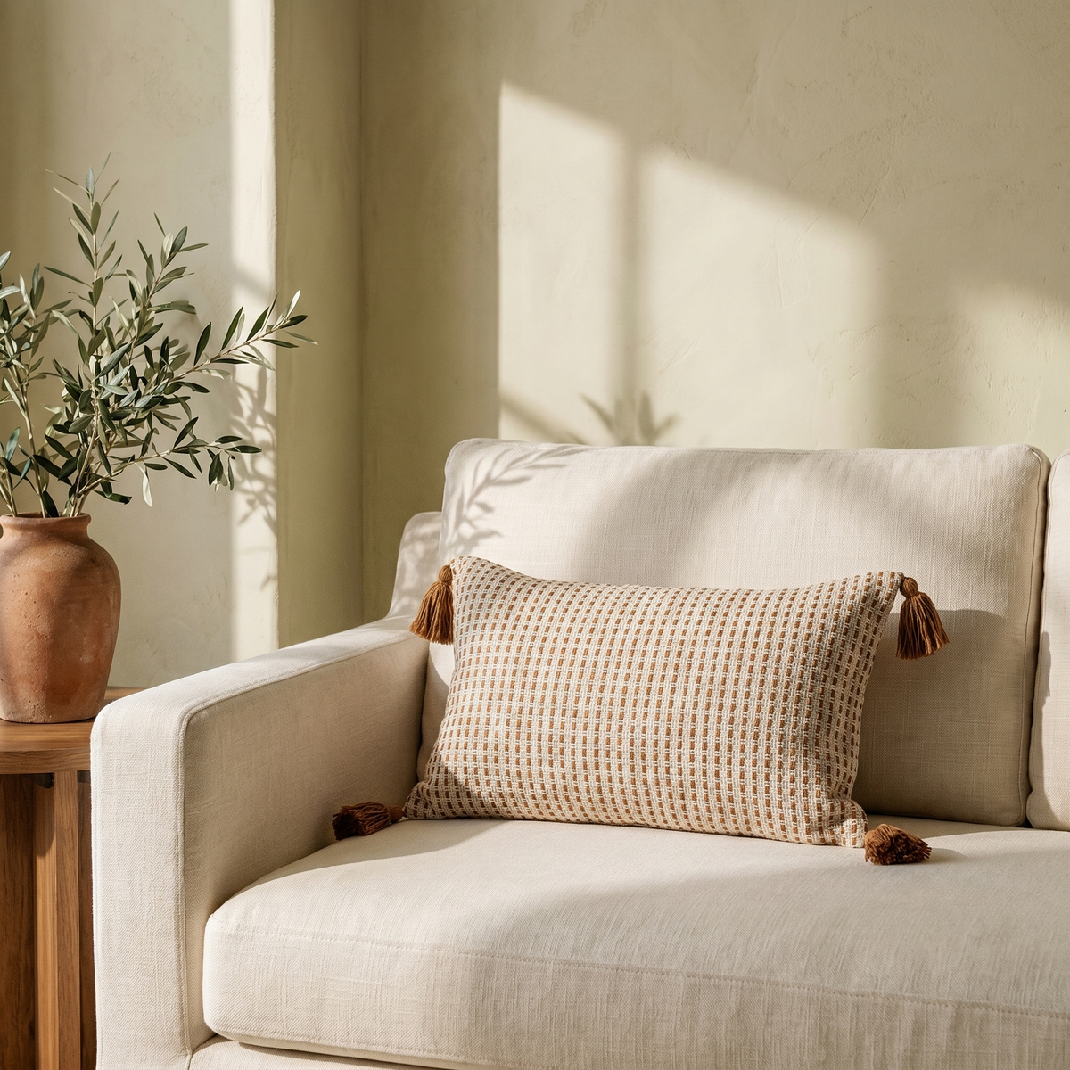 Housse de Coussin Rectangulaire à Pompons