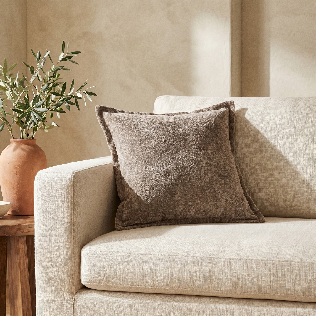 Housse de Coussin Texturée Taupe