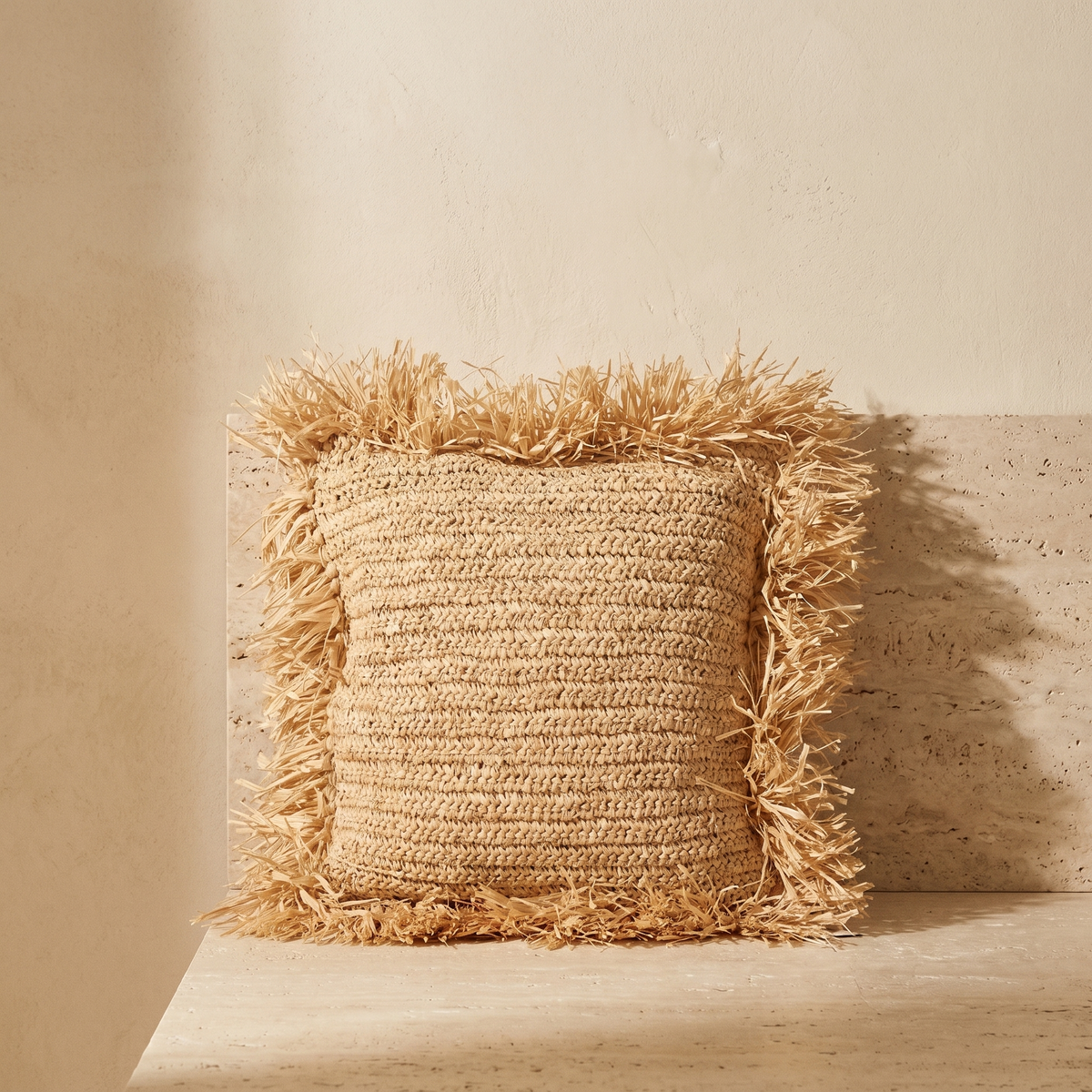 Coussin Carré en Fibre Naturelle Tressée