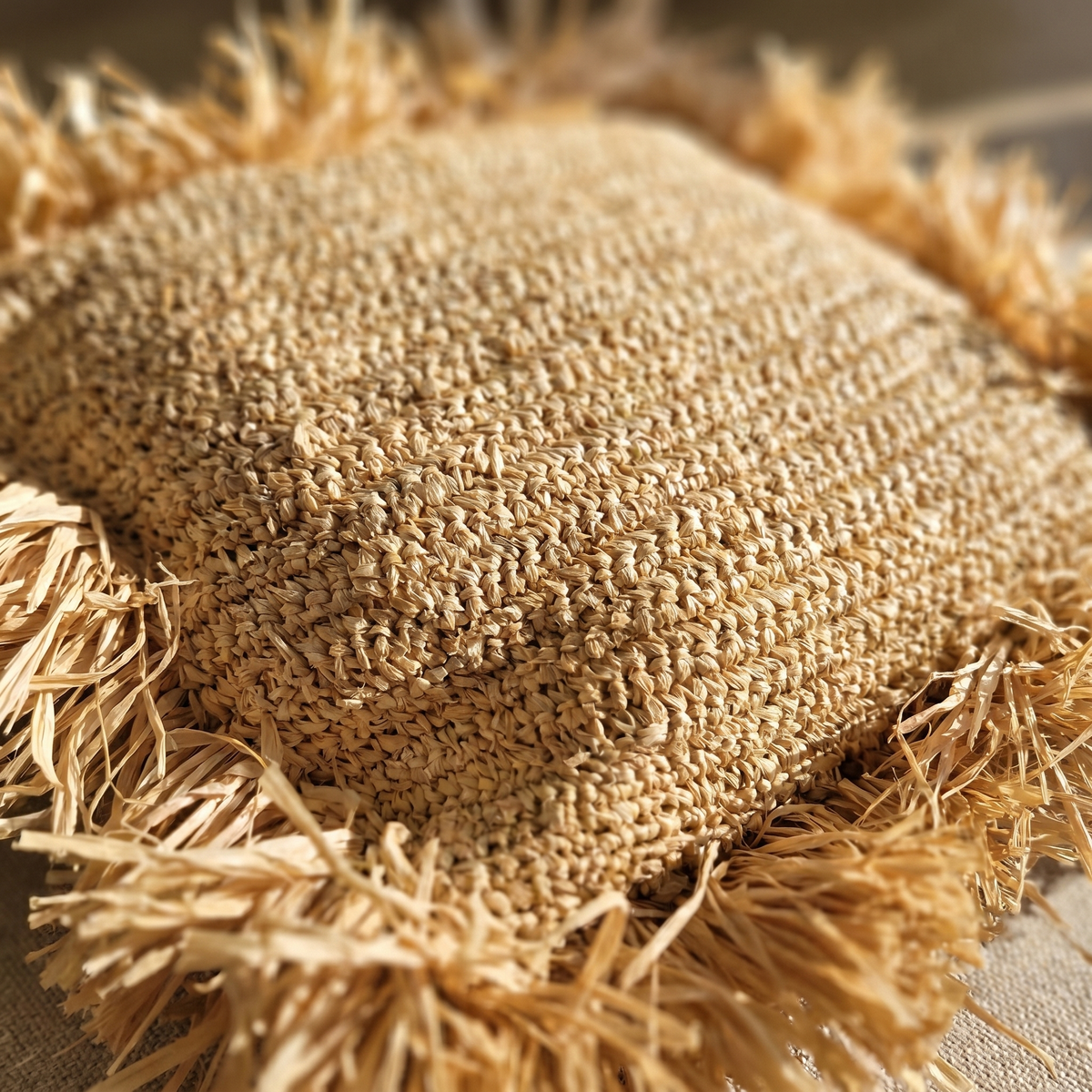 Coussin Carré en Fibre Naturelle Tressée