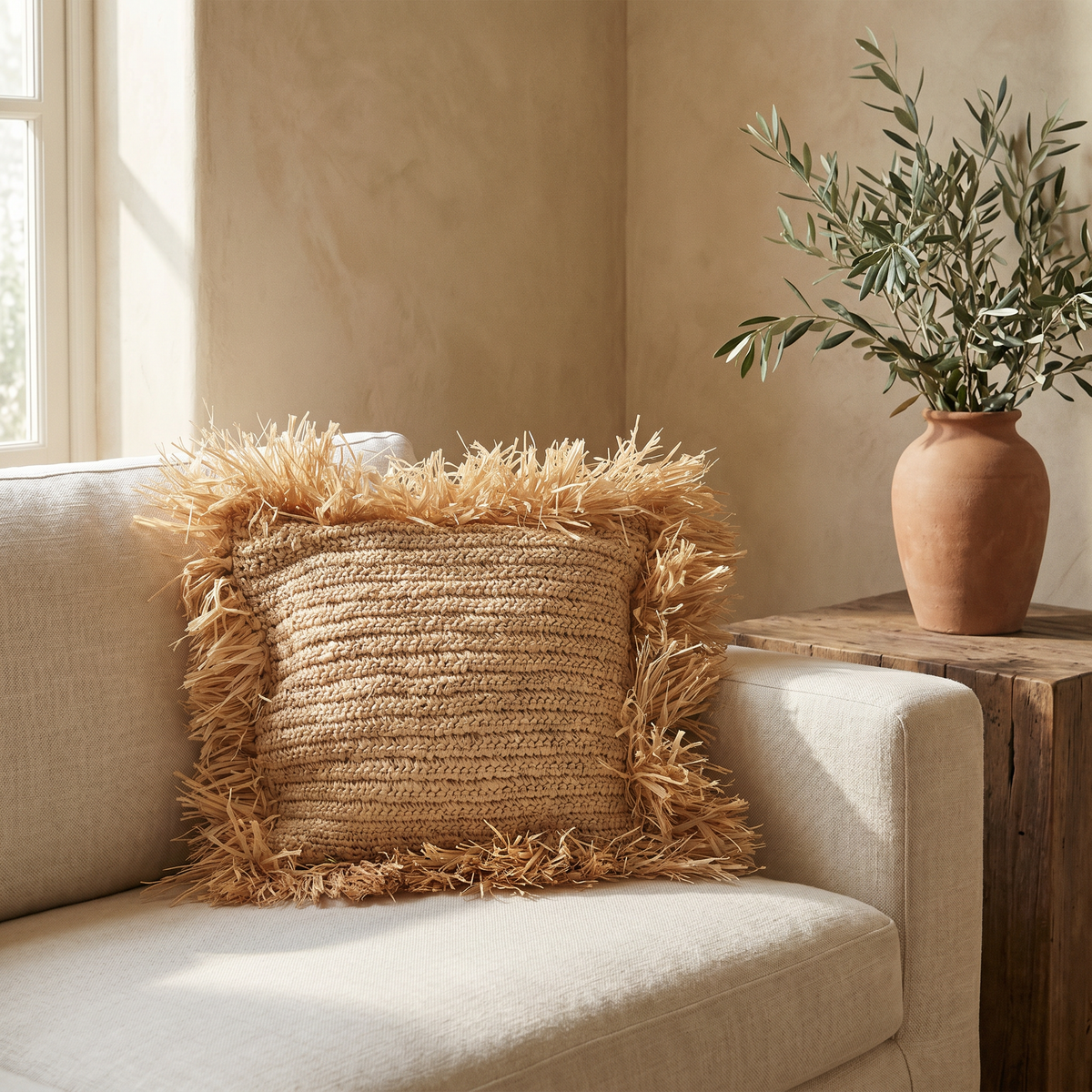 Coussin Carré en Fibre Naturelle Tressée
