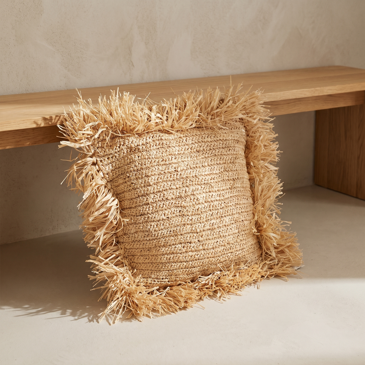 Coussin Carré en Fibre Naturelle Tressée