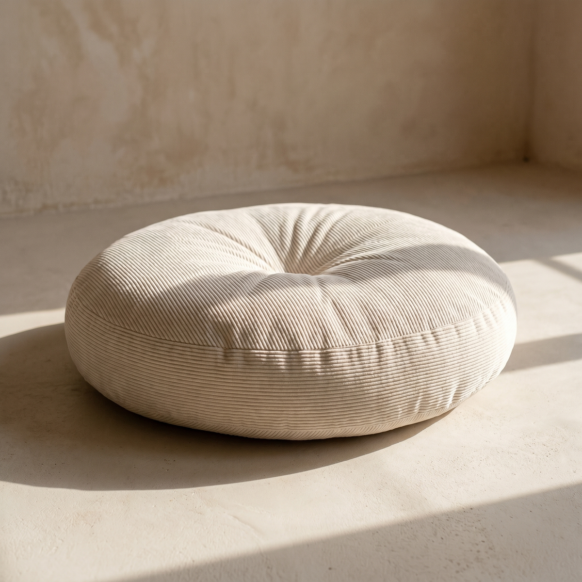 Coussin de Sol Rond en Velours Côtelé