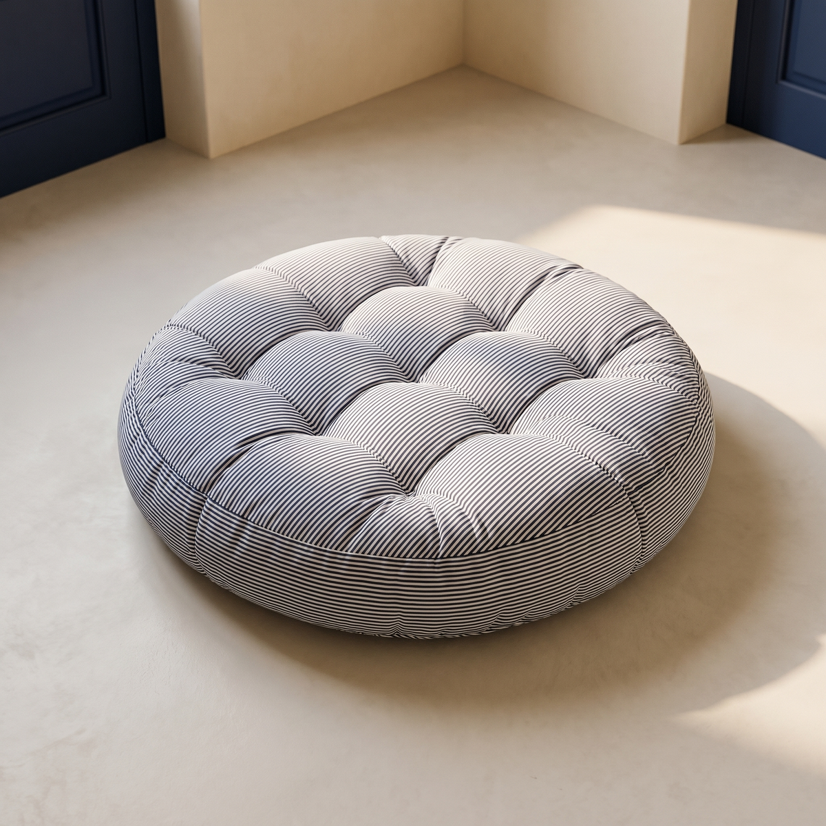 Coussin de Sol Rond Capitonné Rayé