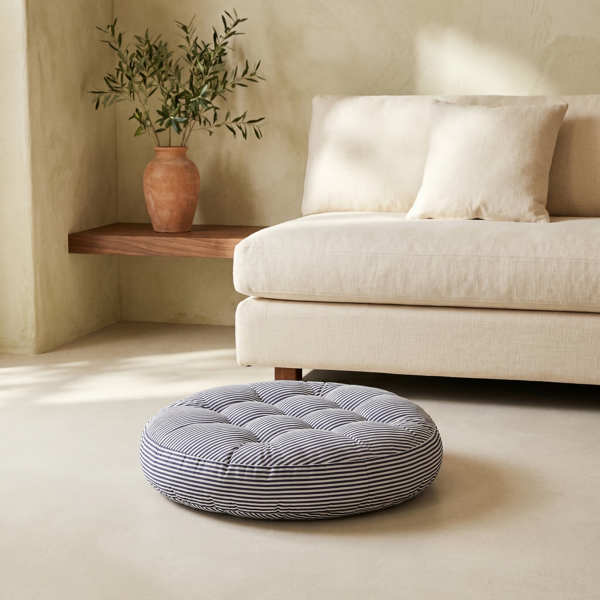 Coussin de Sol Rond Capitonné Rayé