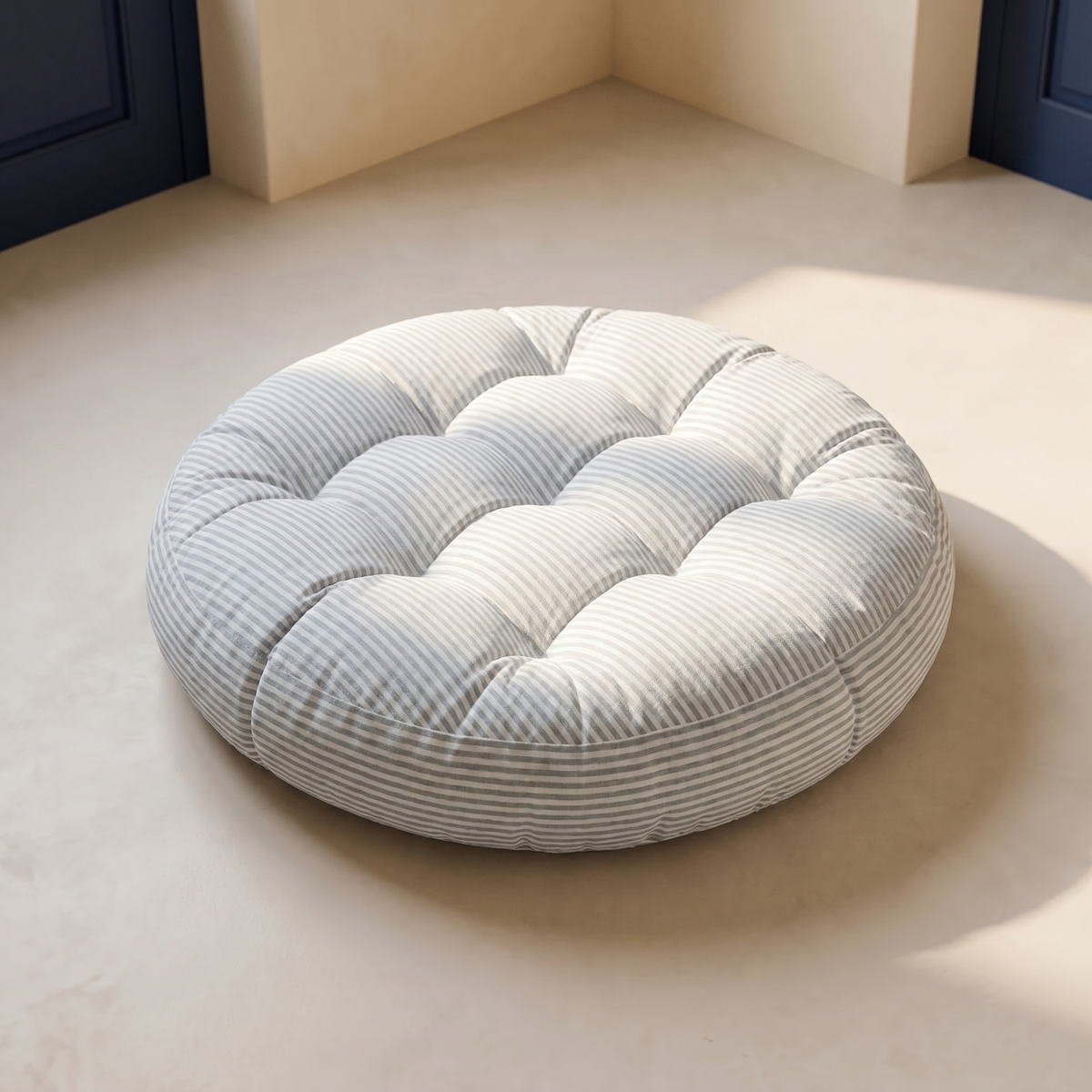 Coussin de Sol Rond Capitonné Rayé