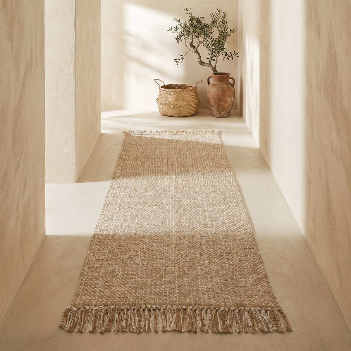 Tapis de Couloir en Fibre Naturelle à Franges