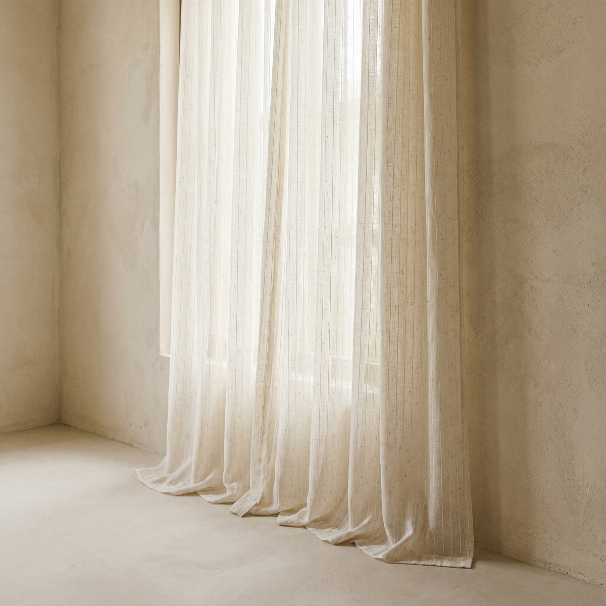 Rideau Voilage Rayé Semi Transparent Effet Lin