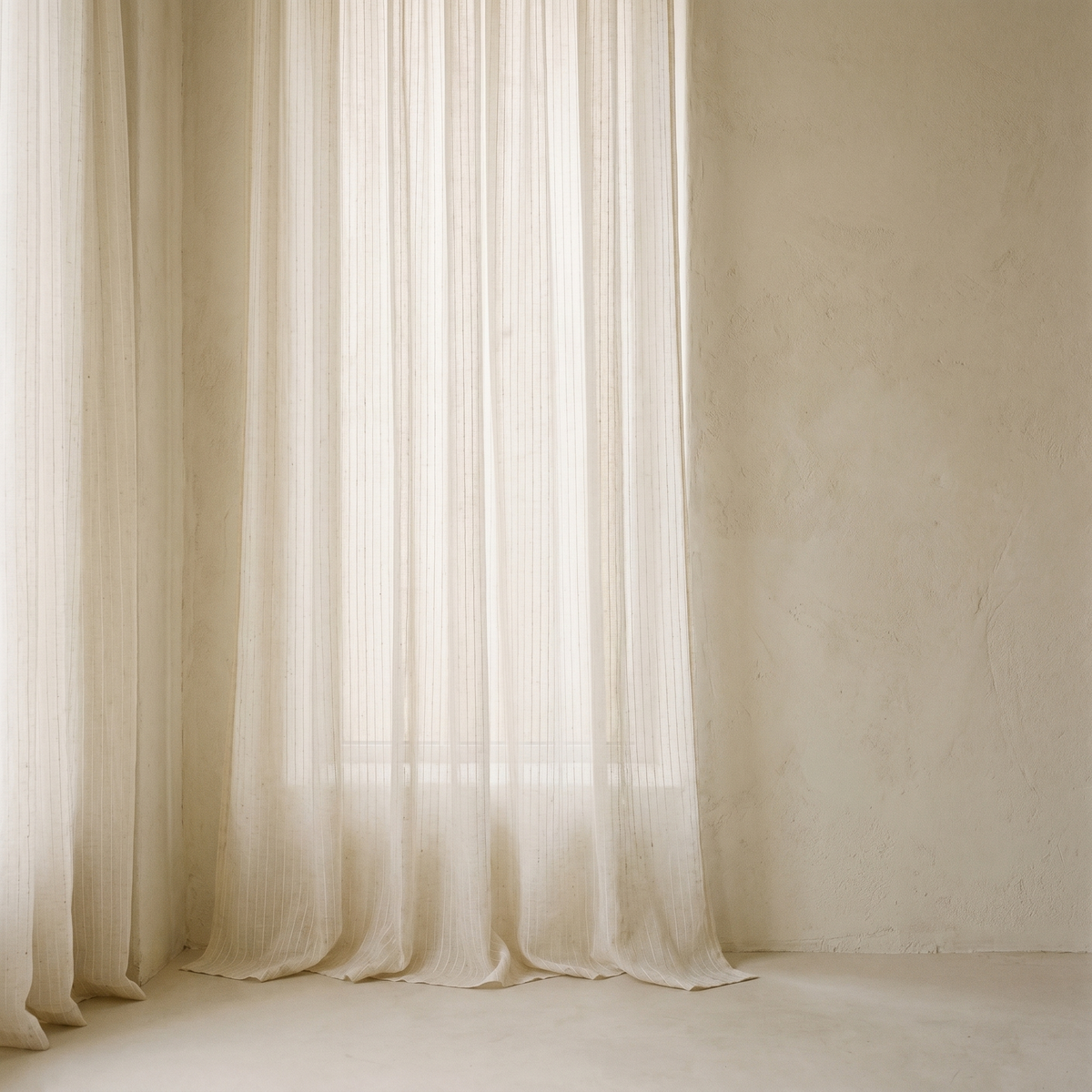 Rideau Voilage Rayé Semi Transparent Effet Lin
