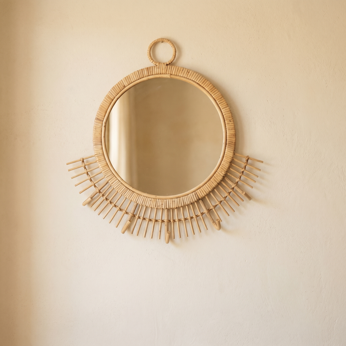 Miroir Demi Soleil en Rotin