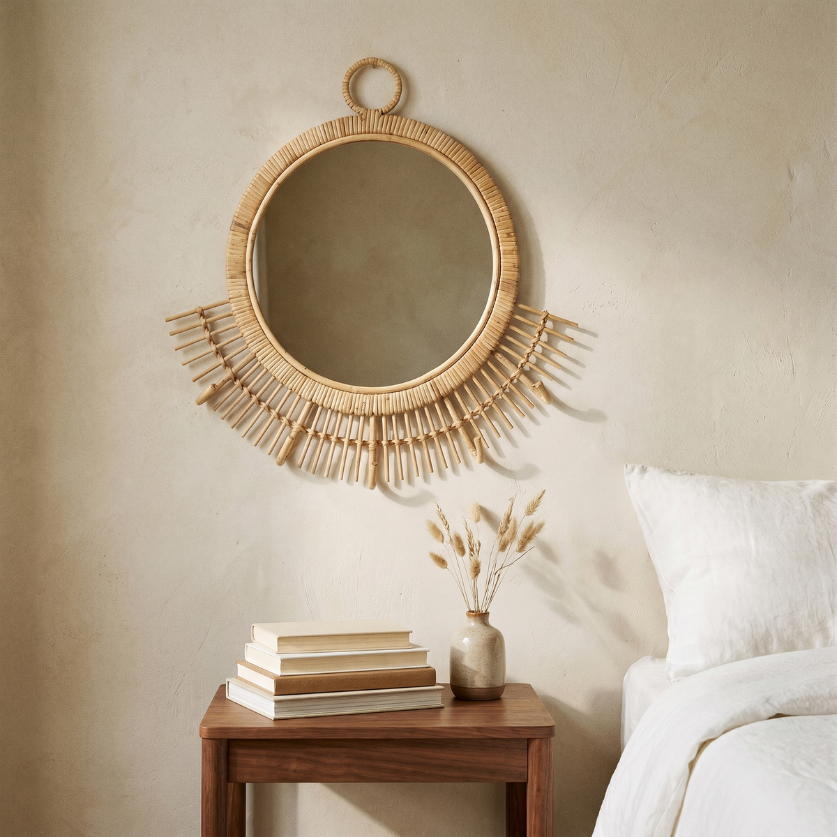 Miroir Demi Soleil en Rotin