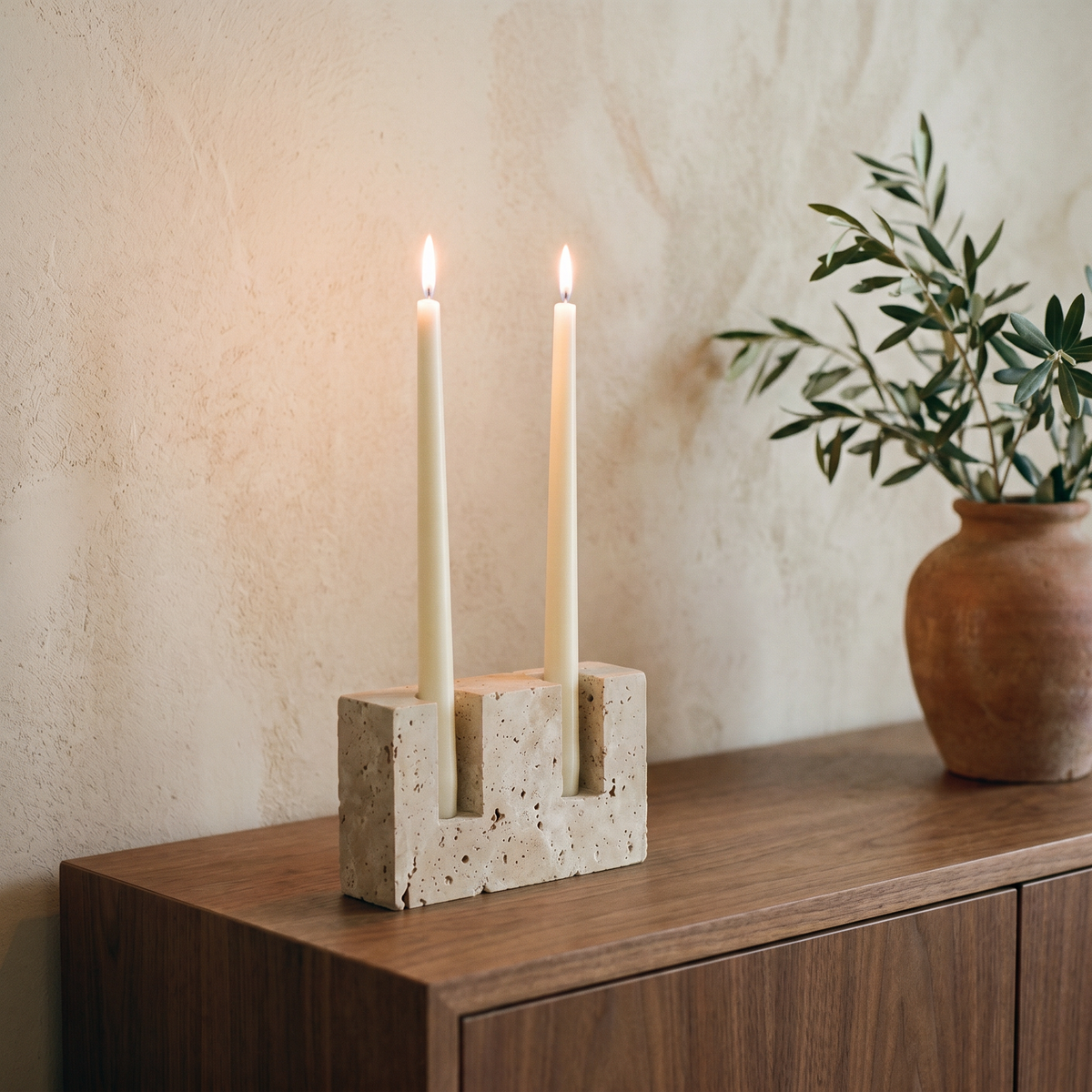 Bougeoir Rectangulaire en Travertin