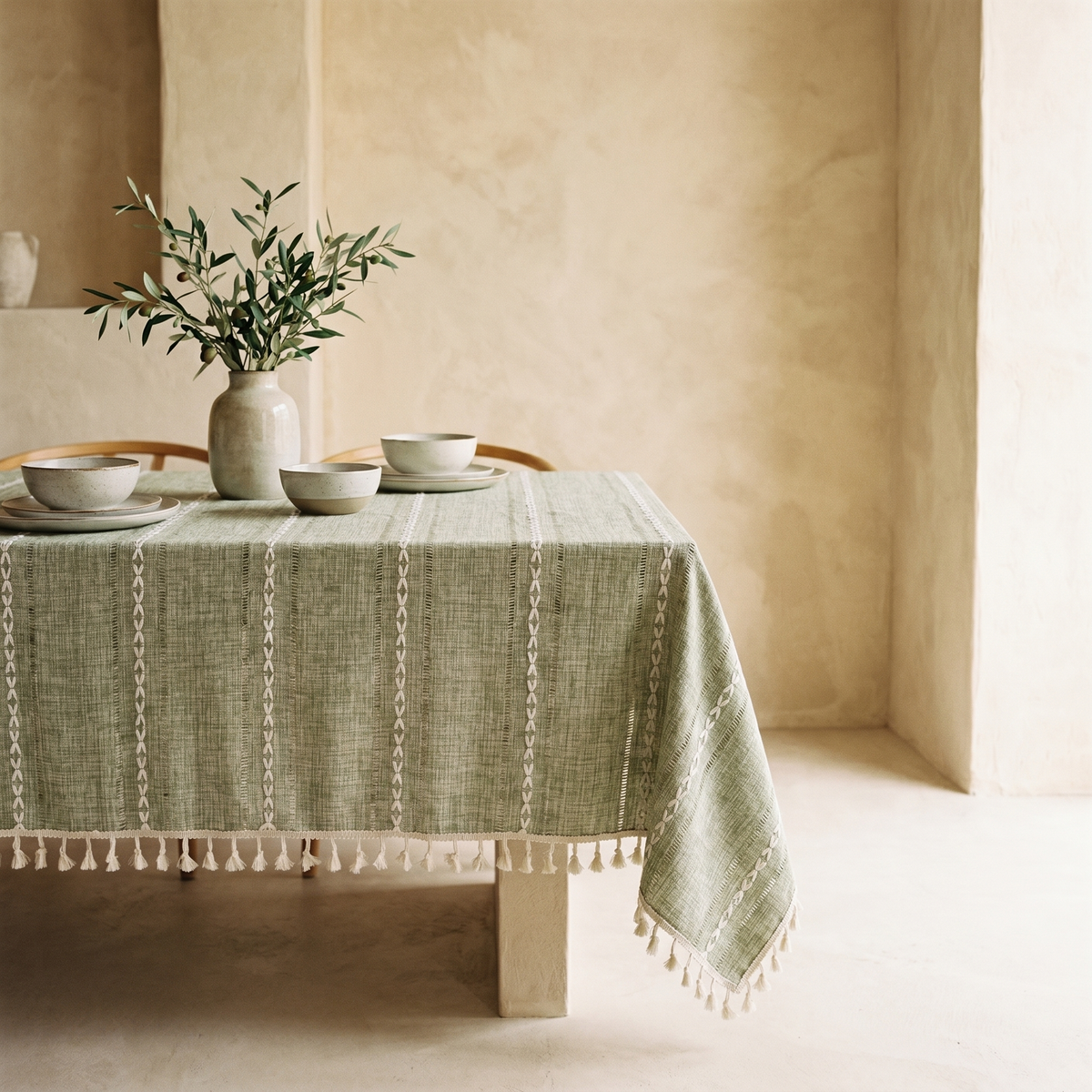 Nappe en Coton & Lin à Rayures Tissées