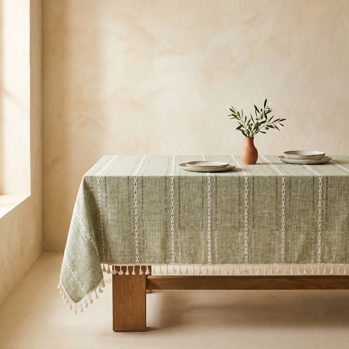 Nappe en Coton & Lin à Rayures Tissées