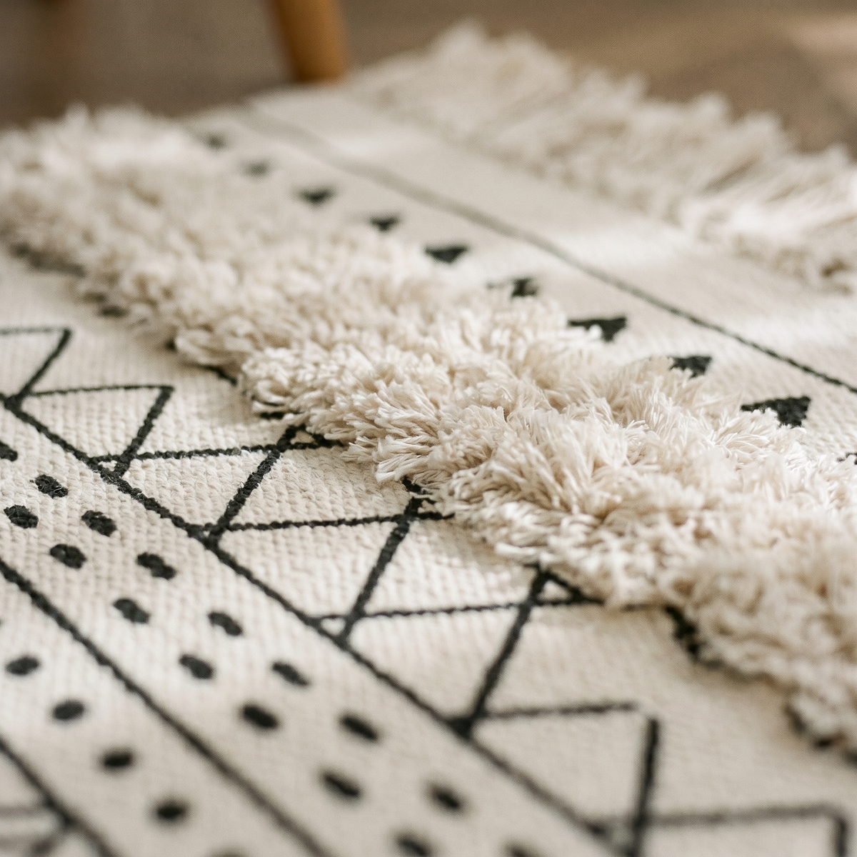 Tapis en Coton à Motifs Géométriques & Franges
