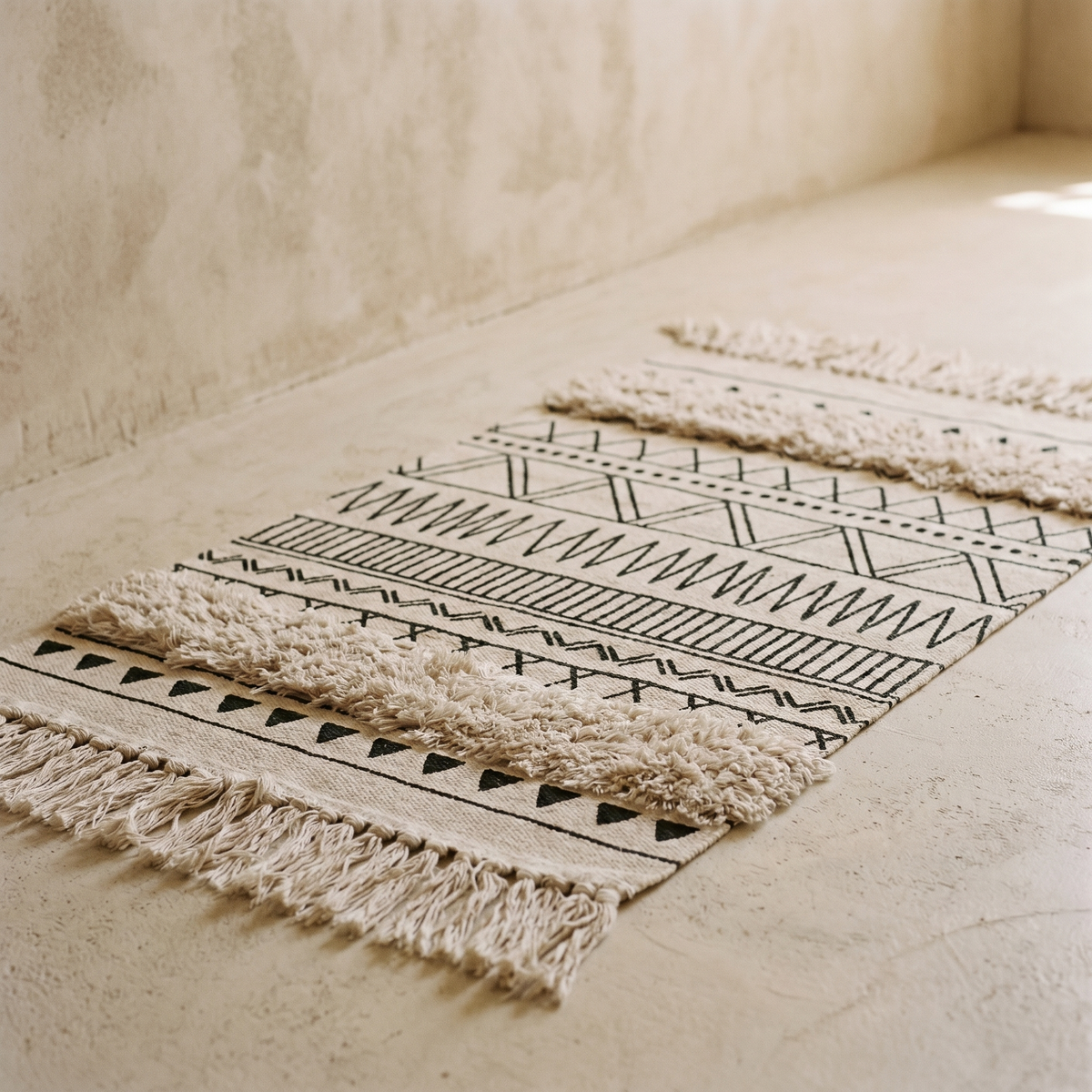 Tapis en Coton à Motifs Géométriques & Franges