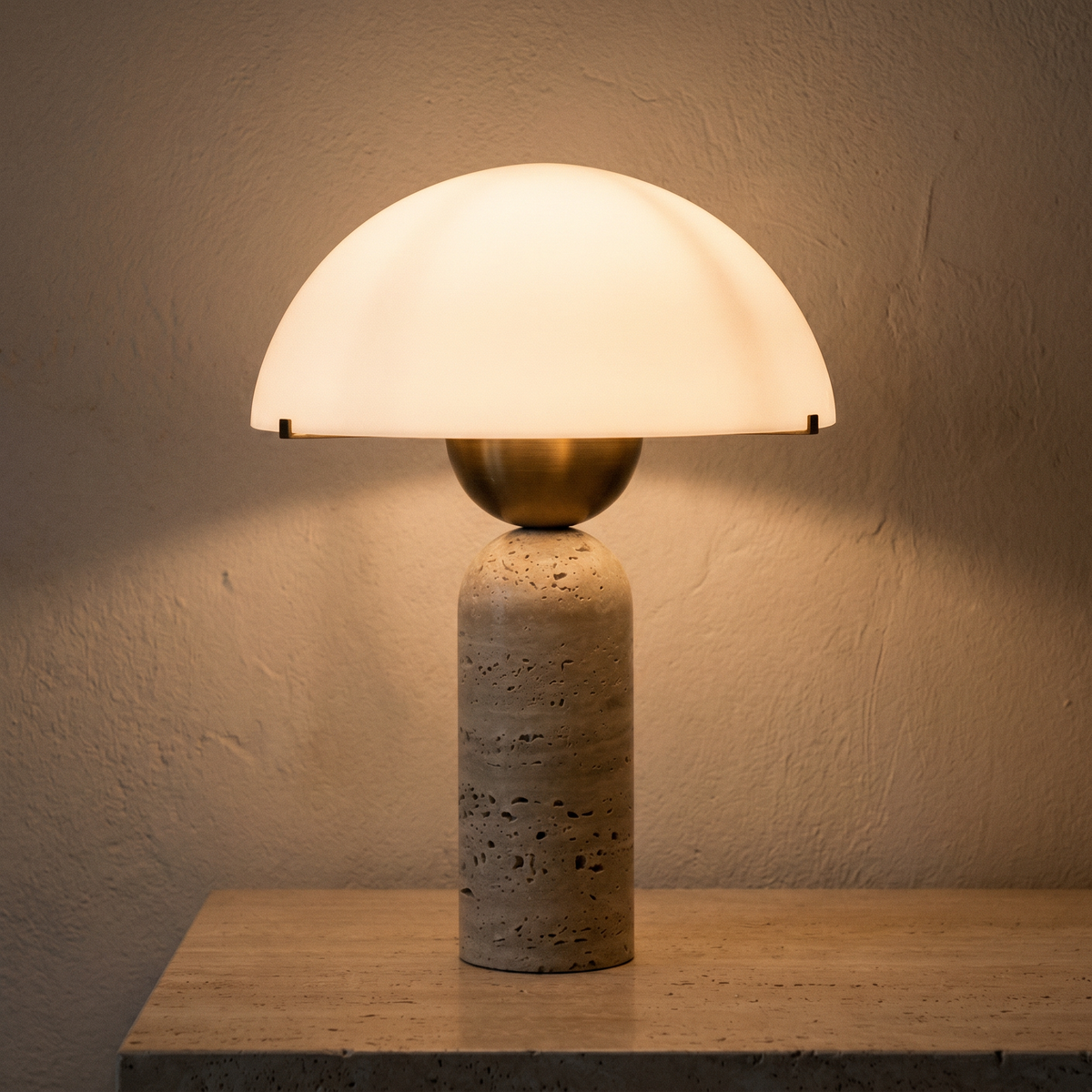 Lampe à Poser Dôme en Travertin & Métal