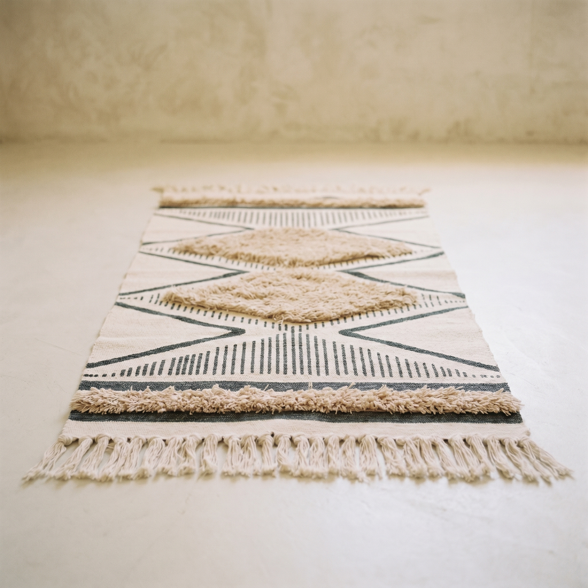 Tapis Tufté à Losanges en Relief & Franges