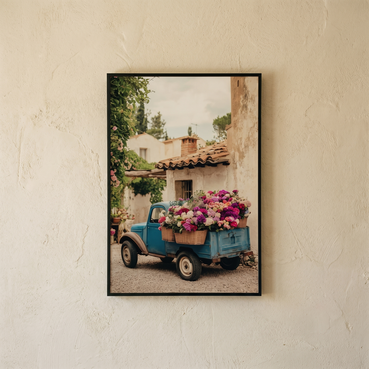 Affiche Village Méditerranéen & Camionnette Fleurie