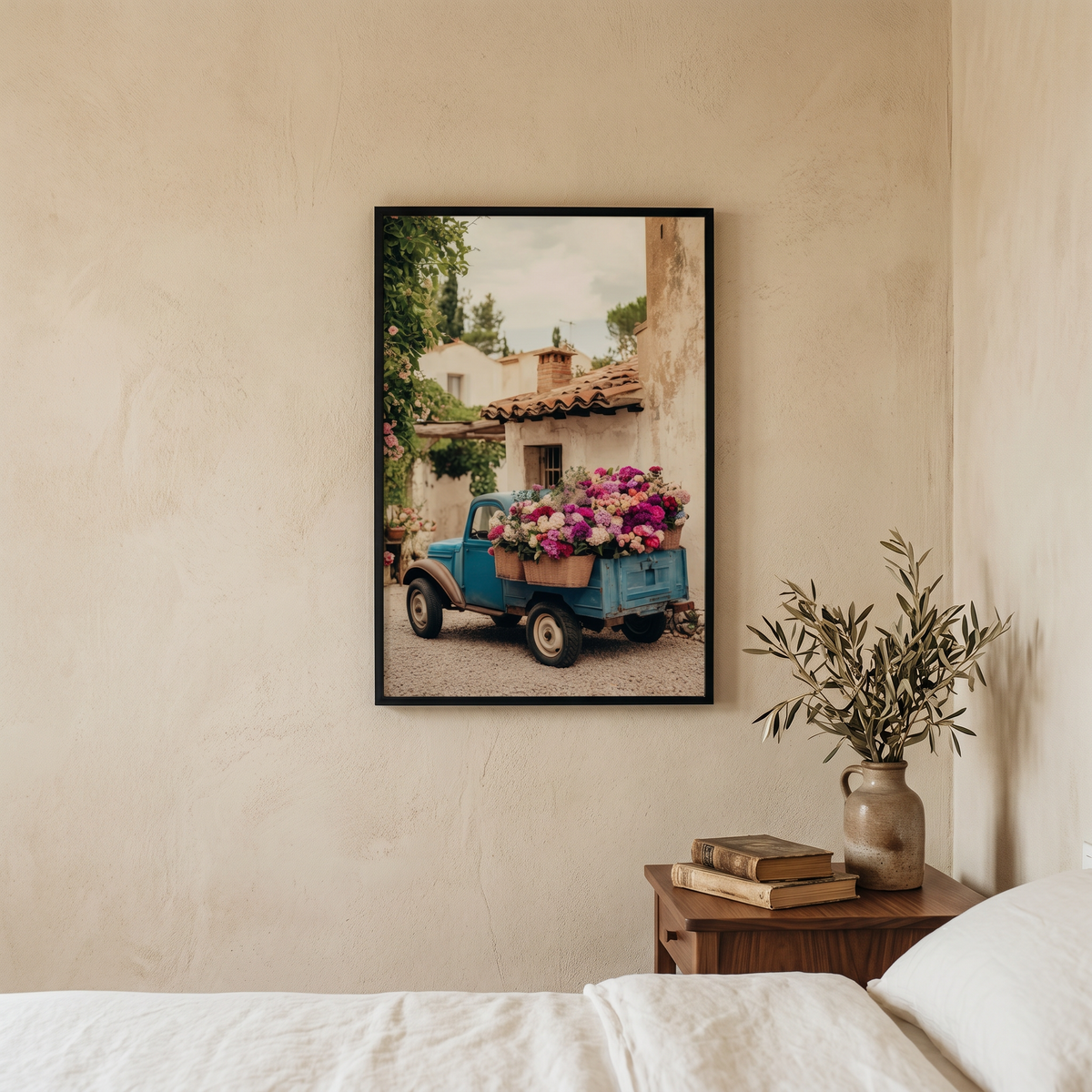 Affiche Village Méditerranéen & Camionnette Fleurie