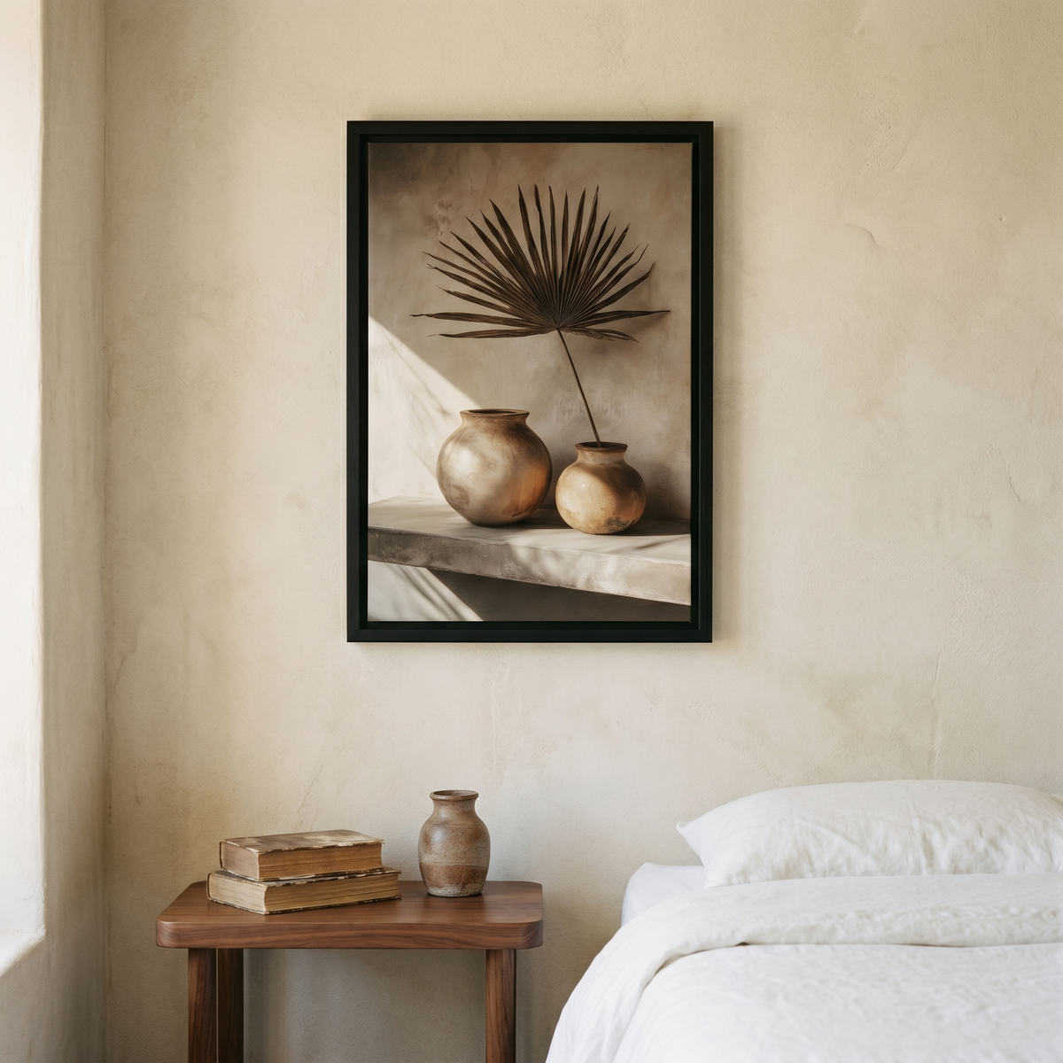 Affiche Nature Morte aux Vases & Feuille de Palmier
