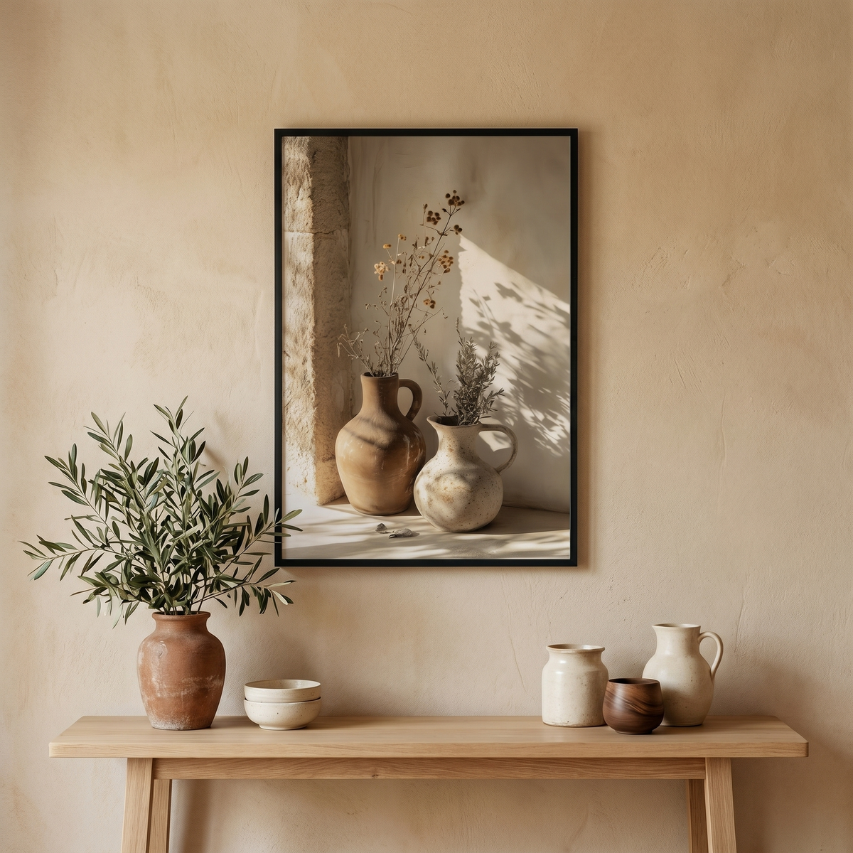 Affiche Pichets en Terre Cuite & Fleurs Séchées
