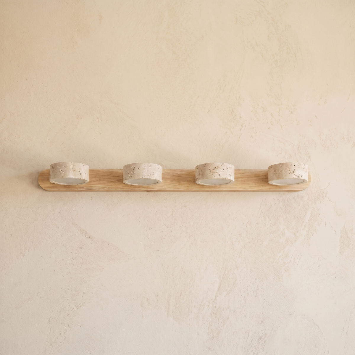 Applique Murale 4 Spots en Travertin & Bois