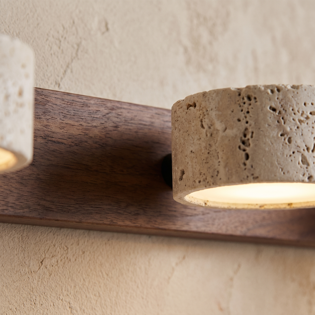 Applique Murale 3 Spots en Travertin & Bois