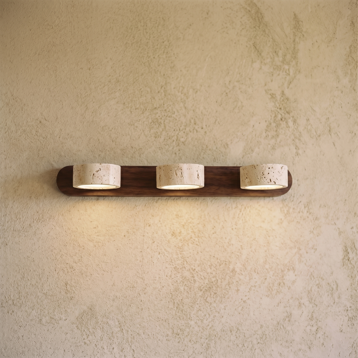 Applique Murale 3 Spots en Travertin & Bois