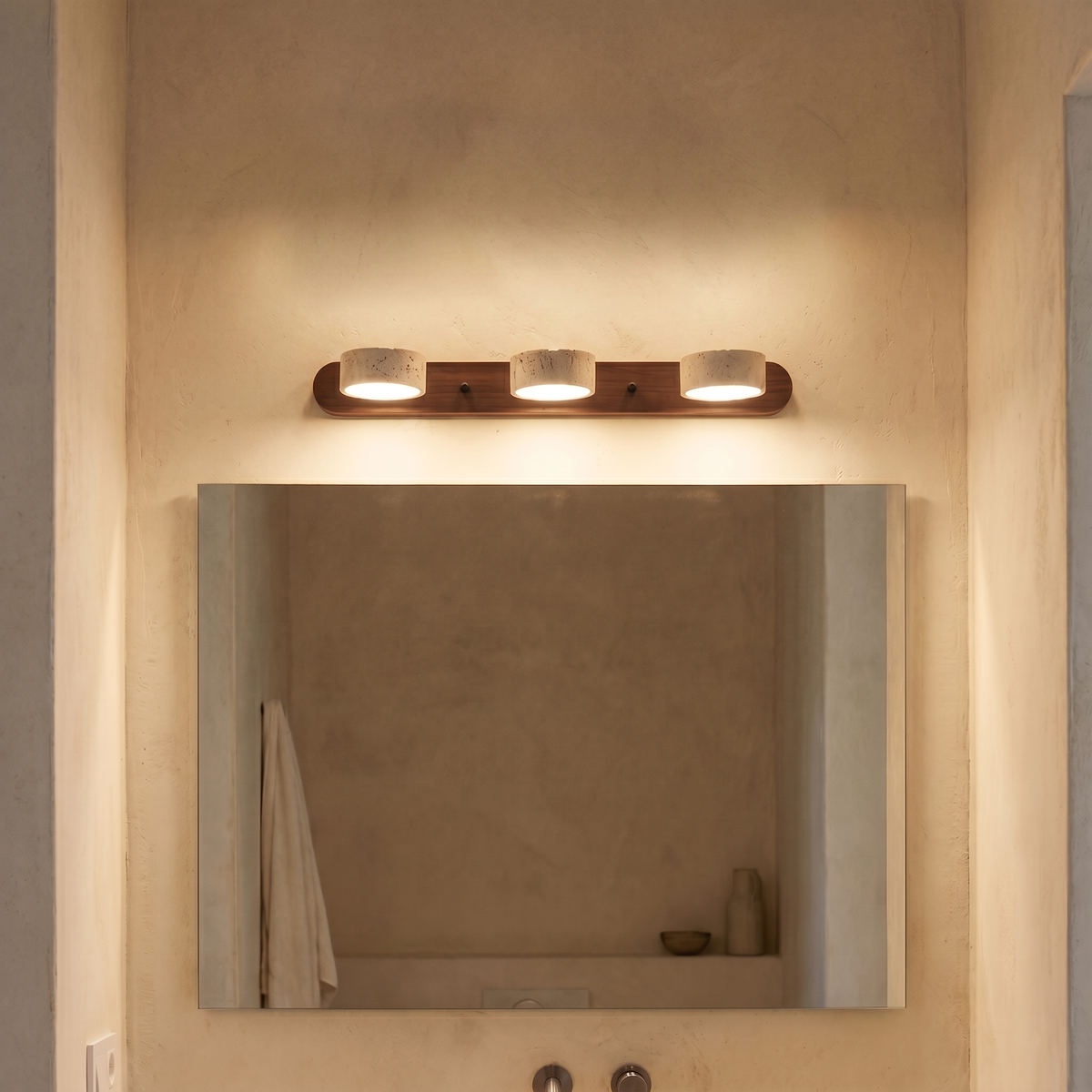 Applique Murale 3 Spots en Travertin & Bois