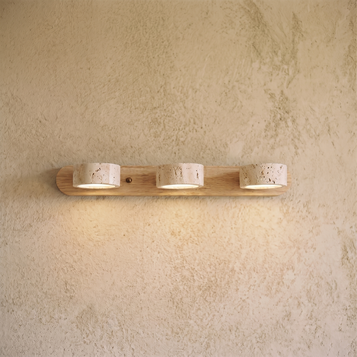 Applique Murale 3 Spots en Travertin & Bois