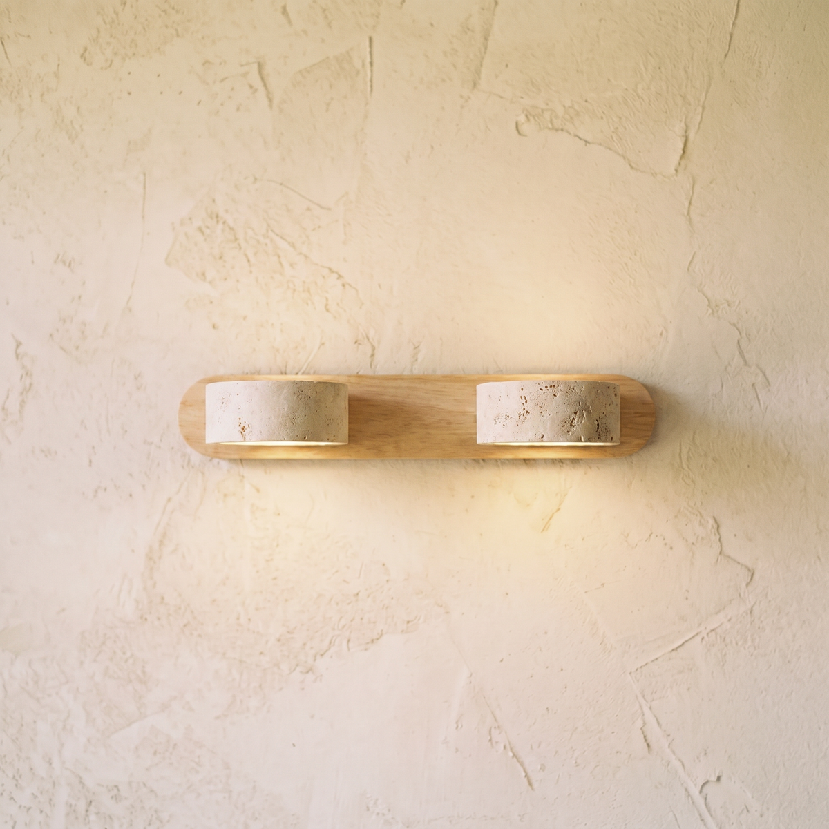 Applique Murale 2 Spots en Travertin & Bois