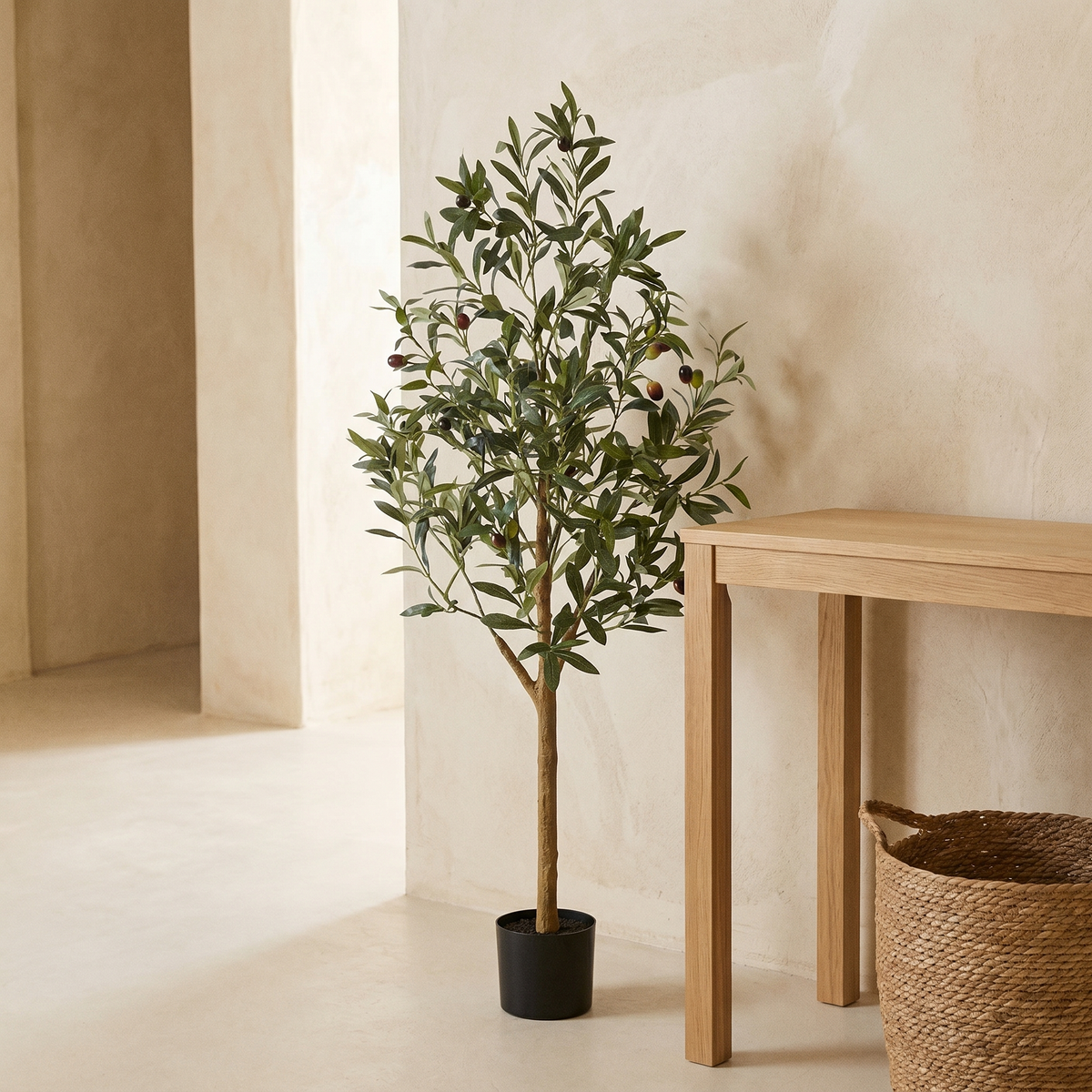 Olivier Artificiel Méditerranéen avec Tronc en Bois 120 cm