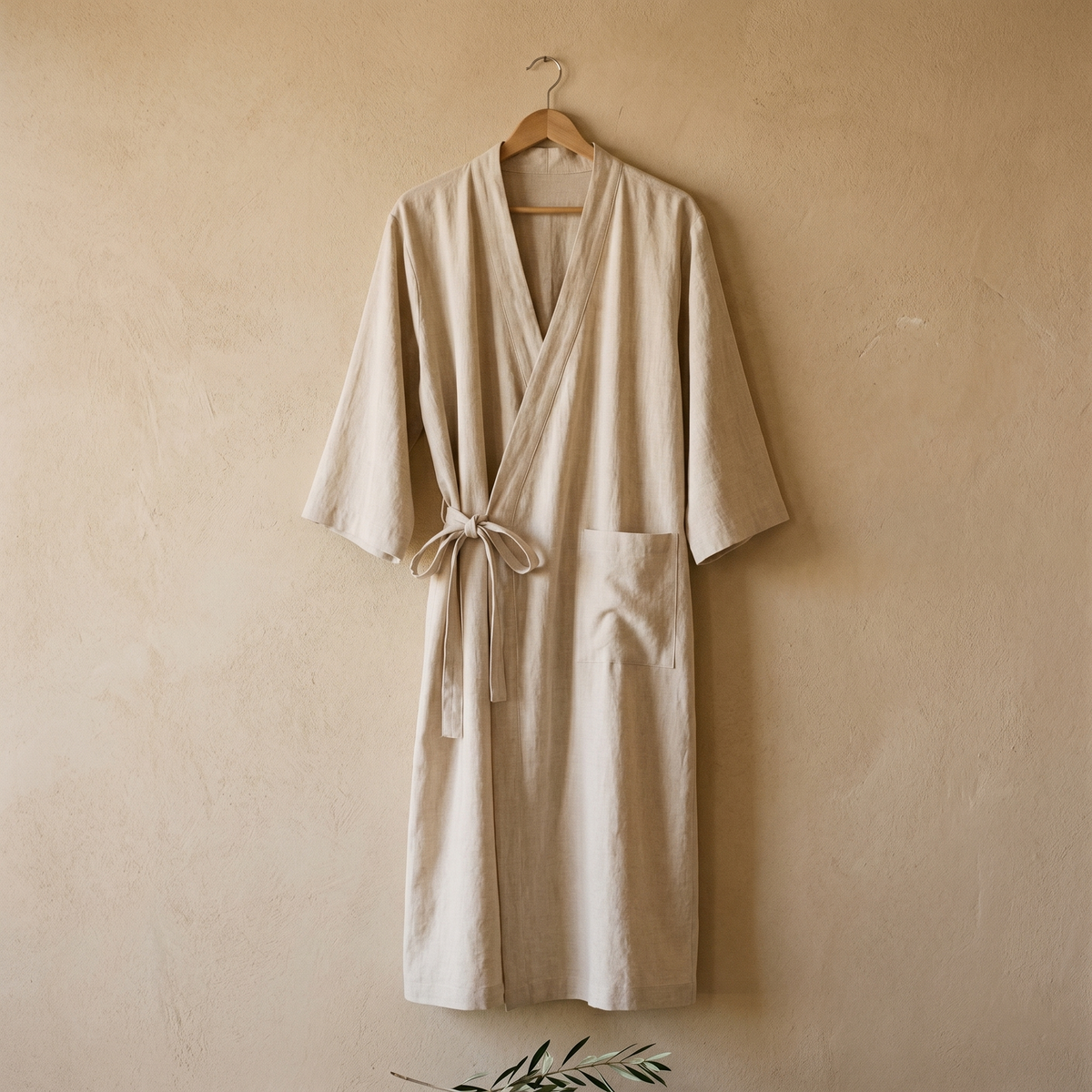 Peignoir Femme Long en Coton & Lin Col Kimono