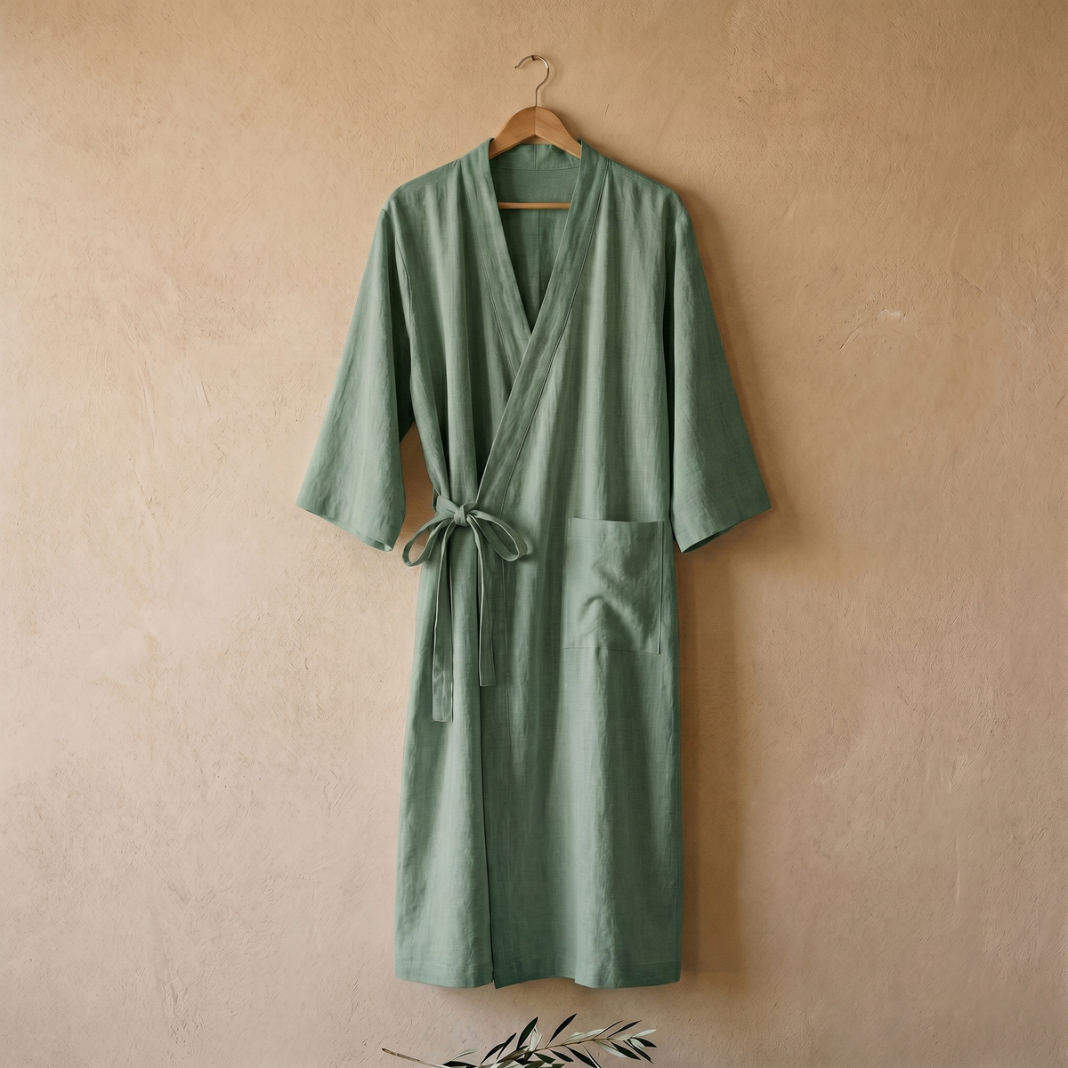 Peignoir Femme Long en Coton & Lin Col Kimono
