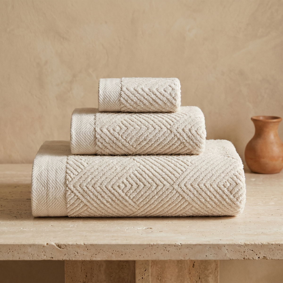 Lot de Serviettes en Coton à Motif Losange