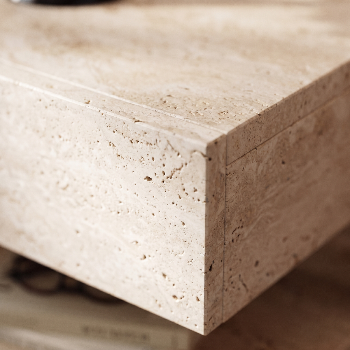 Table de Chevet en Effet Travertin à Deux Tiroirs