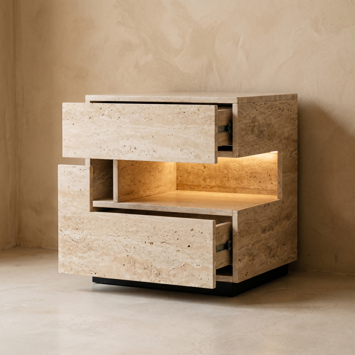 Table de Chevet en Effet Travertin à Niche Éclairée