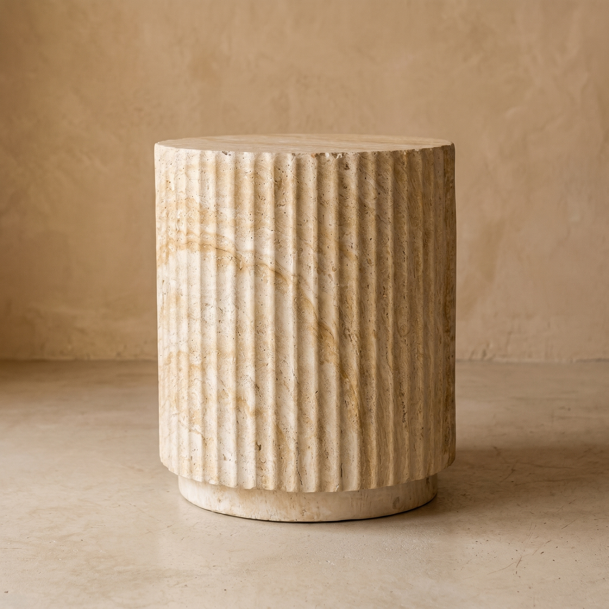 Table d'Appoint Cylindre Cannelée Effet Travertin