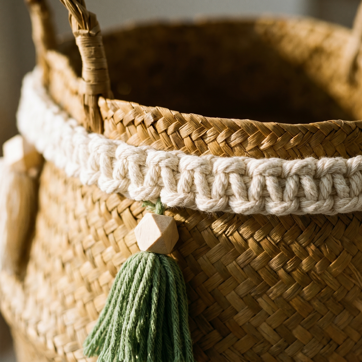 Panier Ventru en Fibre Naturelle à Pampilles