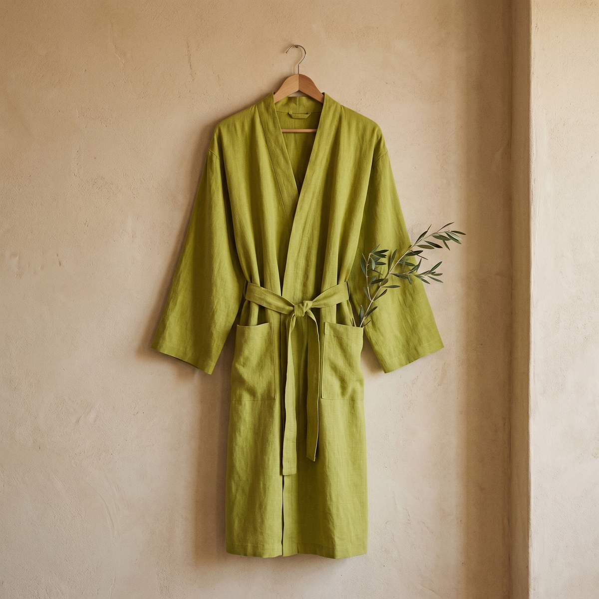 Peignoir Unisexe Long en Lin & Tencel Col Kimono