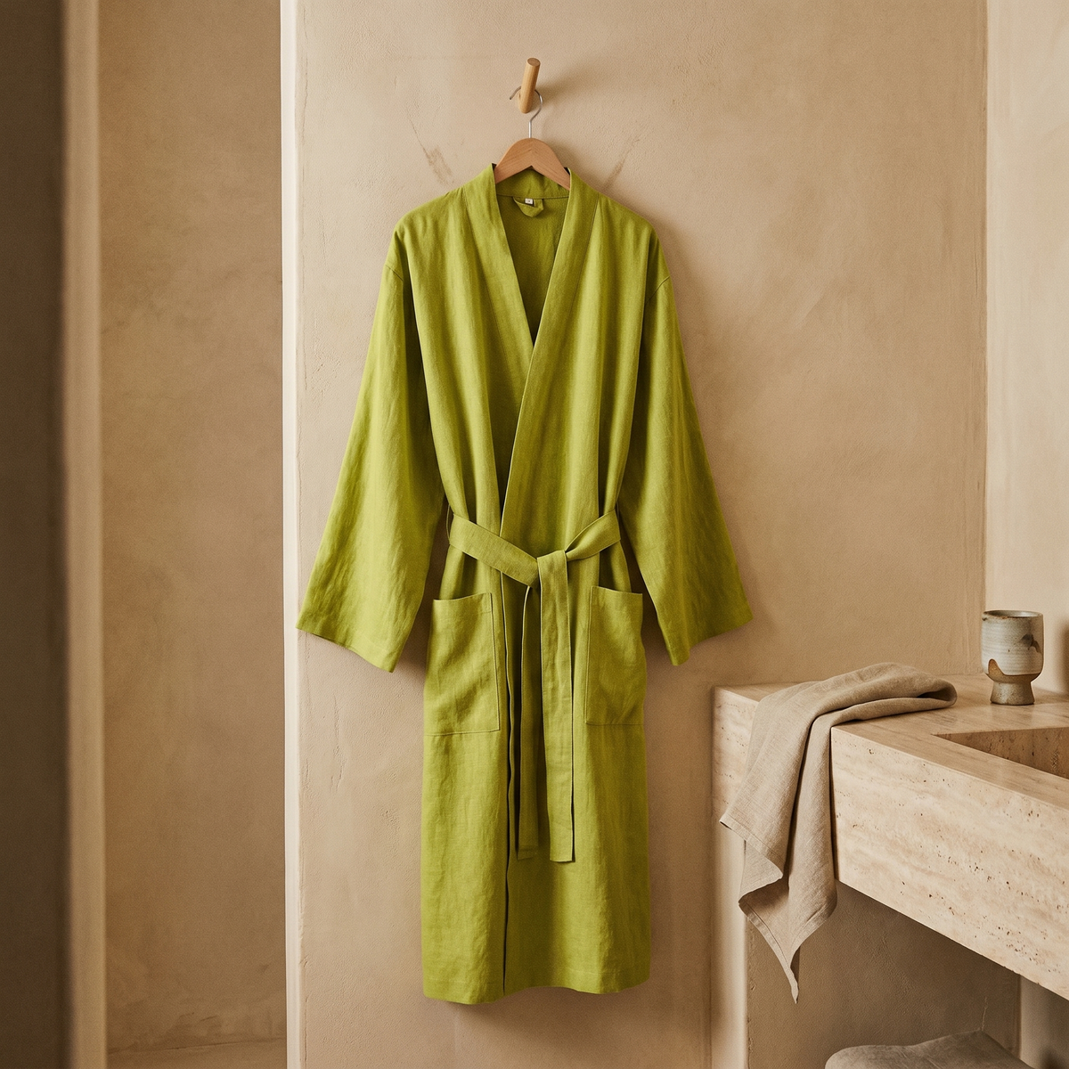 Peignoir Unisexe Long en Lin & Tencel Col Kimono