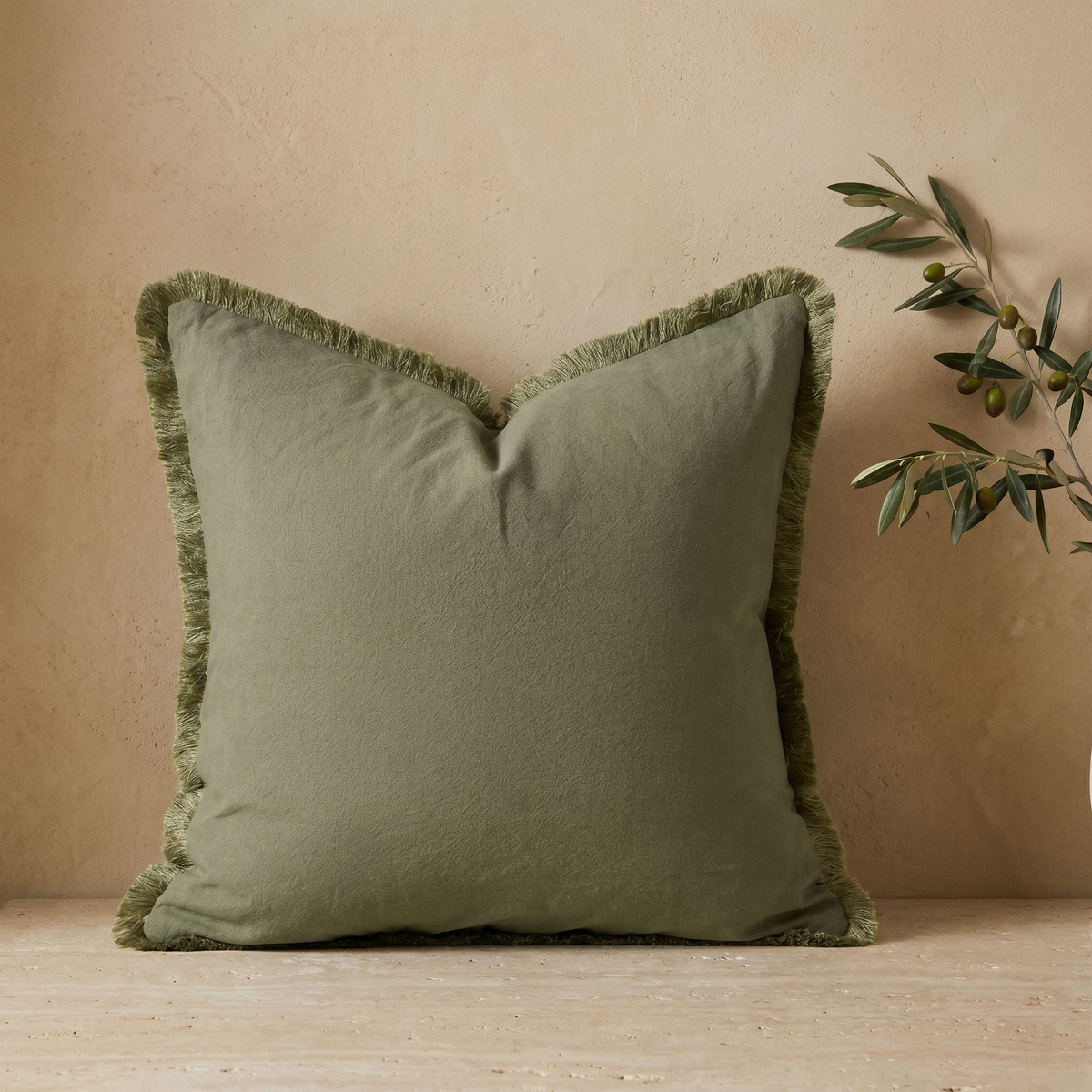 Housse de Coussin Uni à Franges