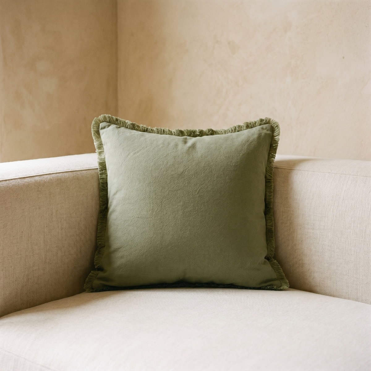 Housse de Coussin Uni à Franges