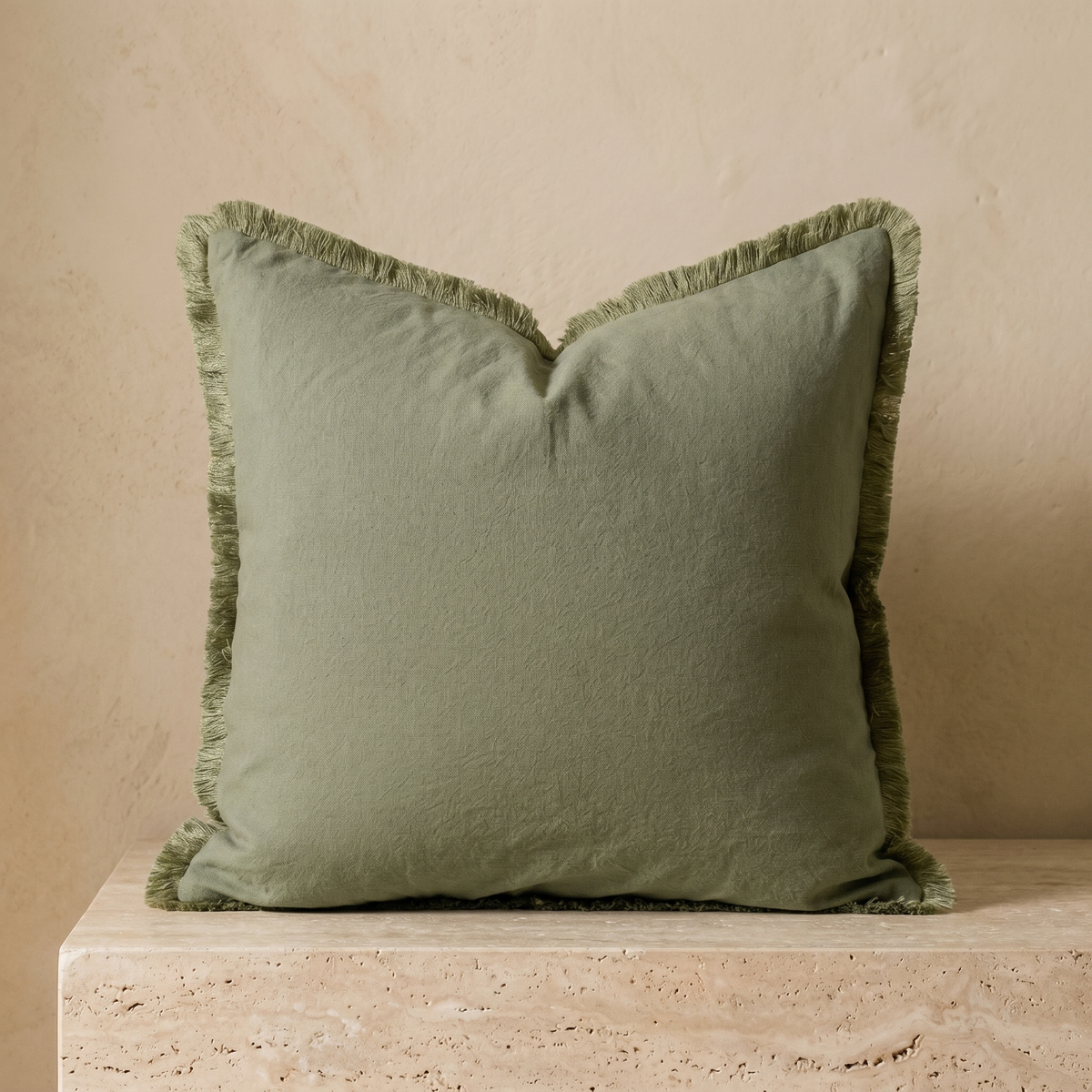 Housse de Coussin Uni à Franges