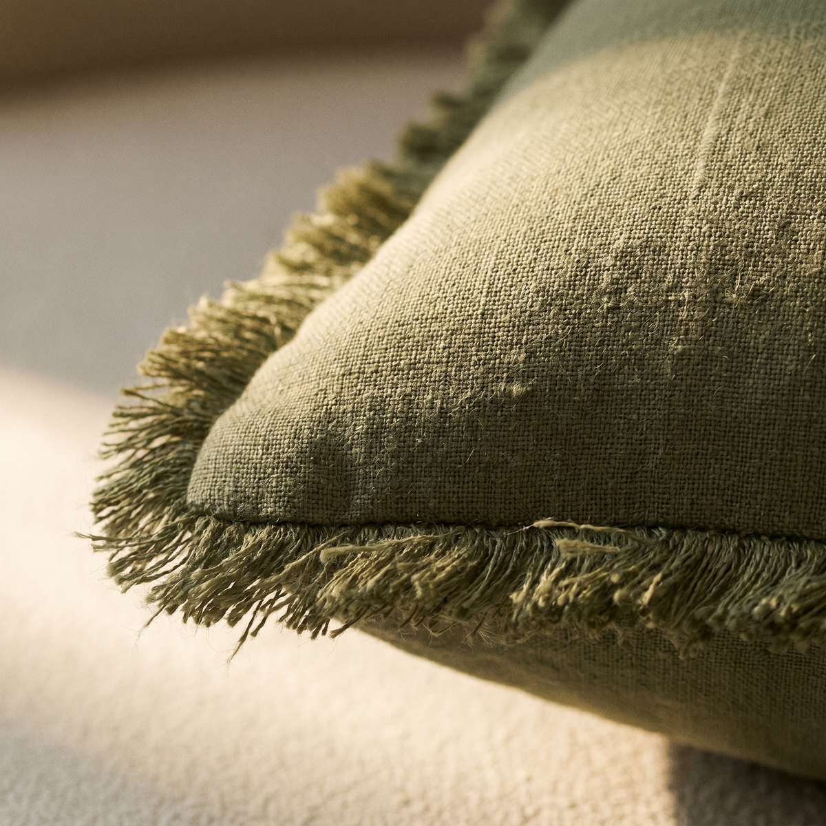 Housse de Coussin Uni à Franges
