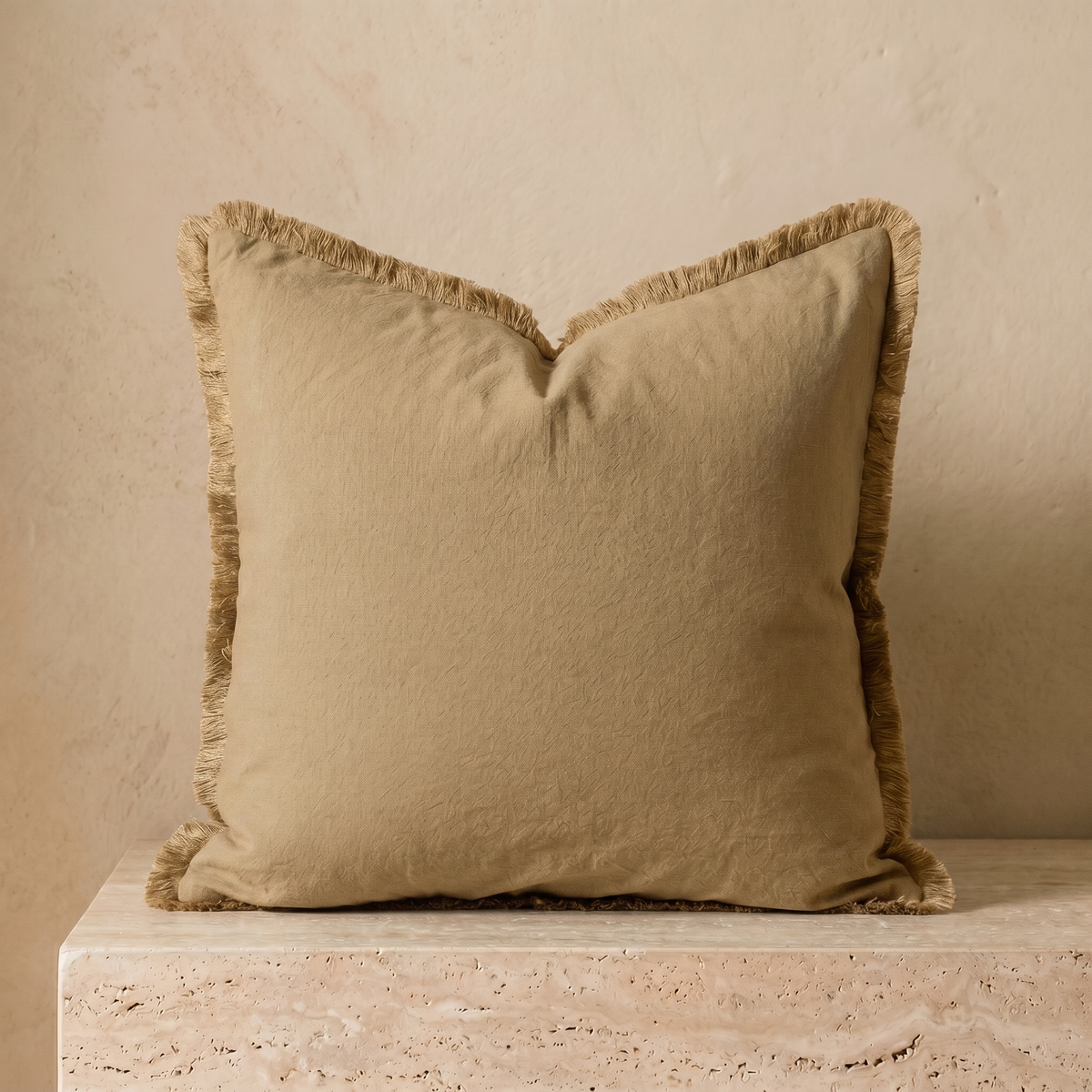 Housse de Coussin Uni à Franges
